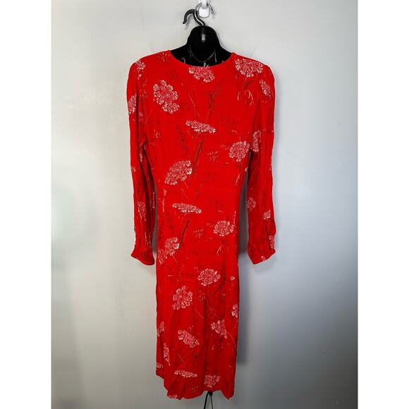 Aritzia Wilfred Red Floral Gallery Button Front Midi Dress Medium Boho Cottage - Picture 3 of 13